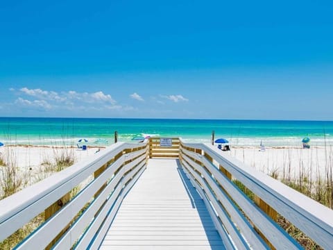 On the beach, sun loungers