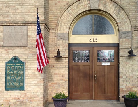 front entrance and historical markers