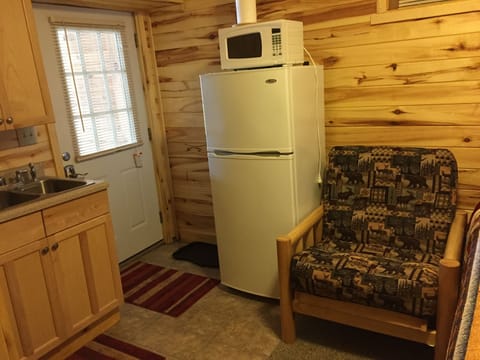 Fridge, microwave, coffee/tea maker, toaster