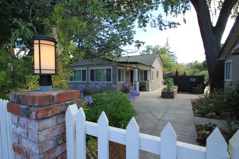 Lazy Oak Cottage, from street.  your cottage with a white picket fence!