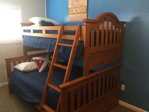 Pyramid bunks - twin sized bed on top and full sized bed on bottom