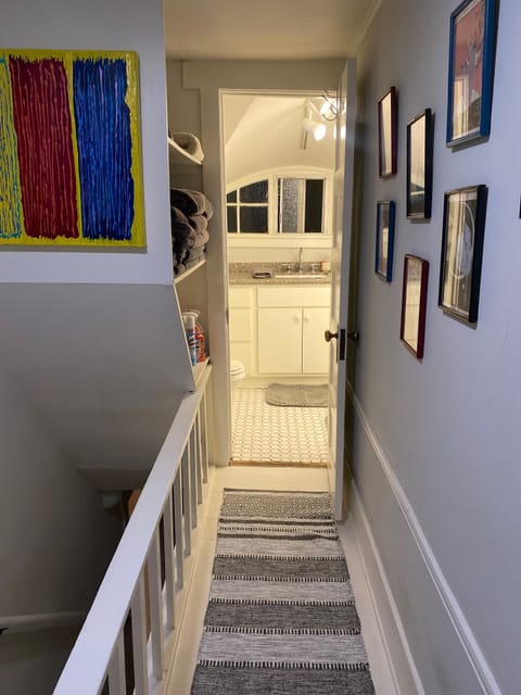 View top of stairs to bathroom