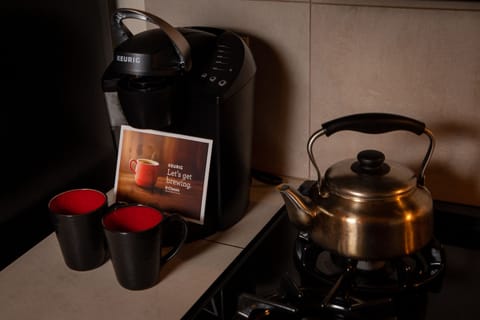 Keurig coffee maker, as well as french press.