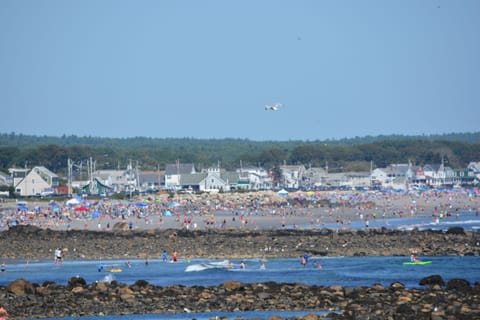 On the beach, sun loungers