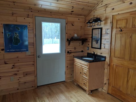 Combined shower/tub, hair dryer, towels, toilet paper