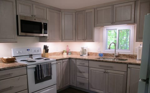 Napkins and coffee maker are provided