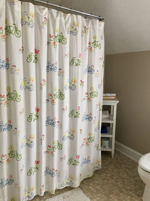 Combined shower/tub, towels