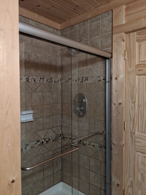 Combined shower/tub, hair dryer, towels, toilet paper