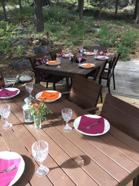 Outdoor dining abutting Tahoe National Forest