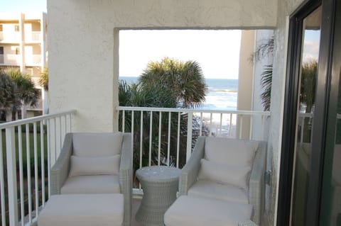 We have a great ocean view from our large porch with comfortable seating for 4!