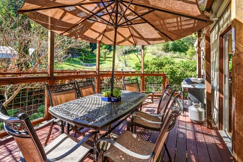 Back Deck, just off Kitchen for convenient entertaining, overlooking Pool.