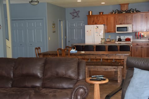 view across great room to kitchen