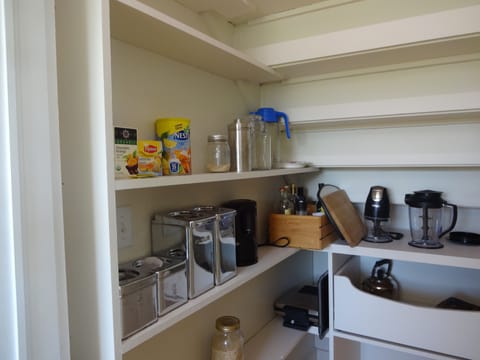 The Pantry has basic foods, such as oil and vinegar and spices.