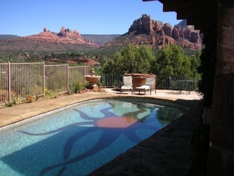 View from the backyard pool - solar heated
