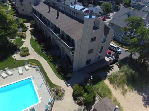 Aerial Shot of the Condo. Our unit is the all 3 stories facing Lake Michigan.