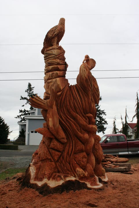 Redwood Tree Carving in Front Yard