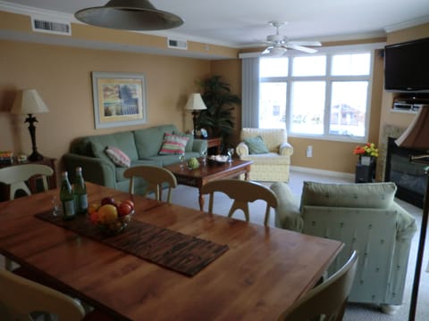 combined dining room/living room looking towards beach and boardwalk