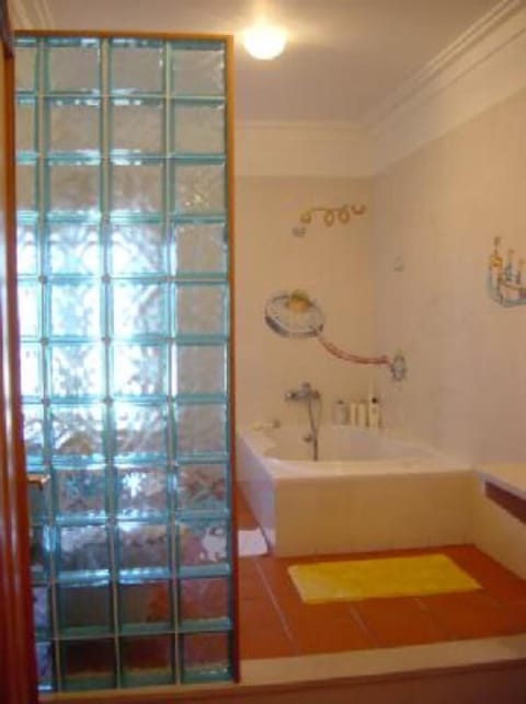 Combined shower/tub, hair dryer, towels