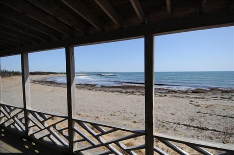 On the beach, sun loungers