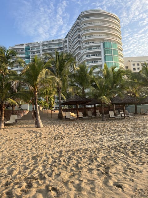 On the beach, beach towels