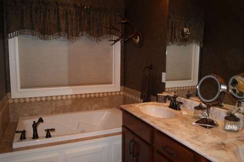 Combined shower/tub, hair dryer, towels