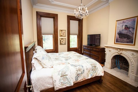 Master Bedroom with King bed and view of Van Vorst Park