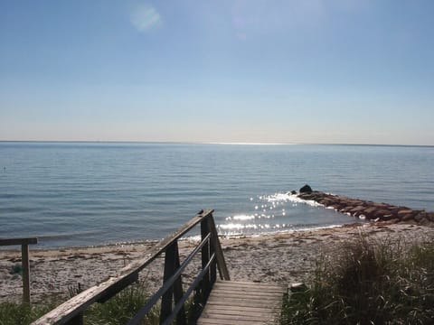 On the beach, sun loungers