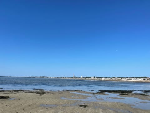 On the beach, sun loungers