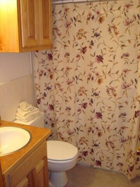 Combined shower/tub, towels