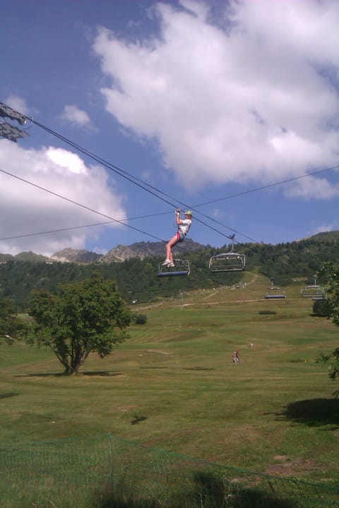zip wire across Les Arcs 1800 in summer