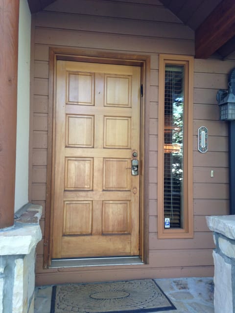 Front door, covered porch