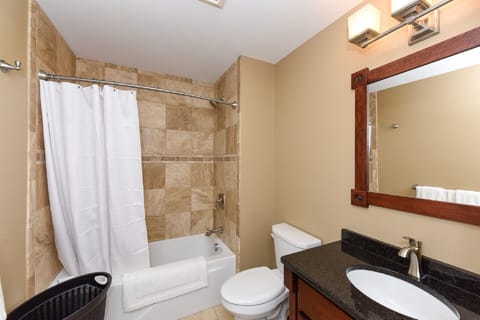 Combined shower/tub, towels