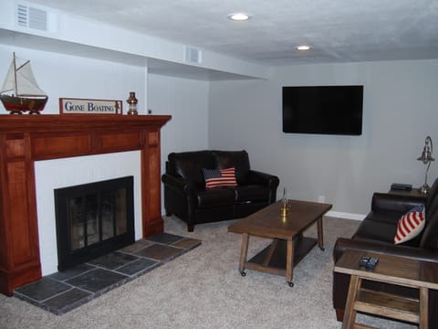 Smart TV, fireplace, video games, DVD player