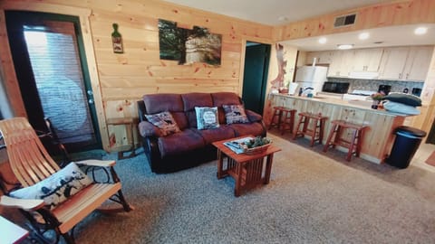 New Amish rocker and sofa with recliners on each end. Also new bar stools!