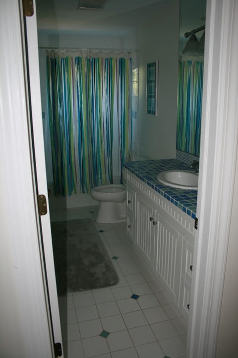 Combined shower/tub, hair dryer, towels