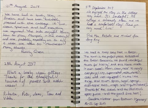 Guestbook from March Cottage Brecon 