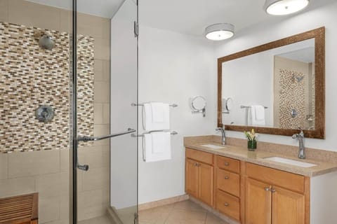 Combined shower/tub, jetted tub, hair dryer, towels