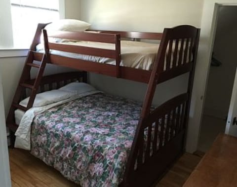 second bedroom has a twin over full size bunk bed