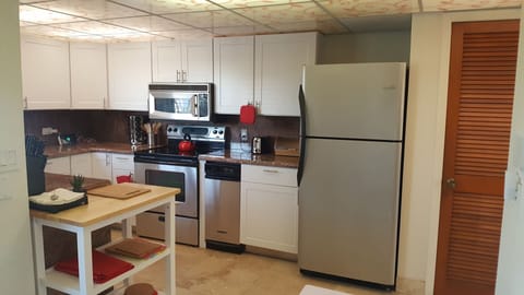 Full-size fridge, microwave, oven, stovetop