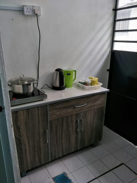 Fridge, stovetop, cookware/dishes/utensils