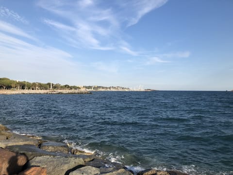 Beach nearby, sun loungers