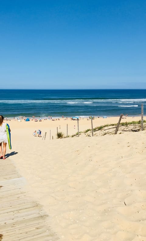 On the beach, sun loungers