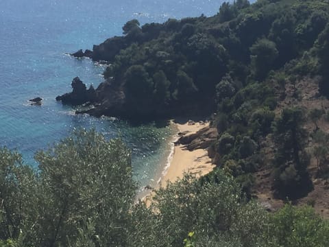 On the beach, sun loungers, beach towels