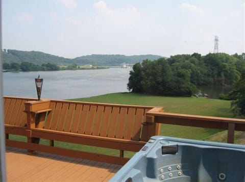 Hot tub with view of the river.