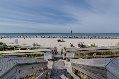 On the beach, sun loungers