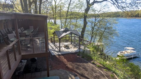 View of the deck and new fire pit gazebo - both overlooking beautiful Stone Lake
