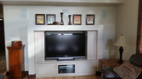 Smart TV, fireplace, DVD player, video library