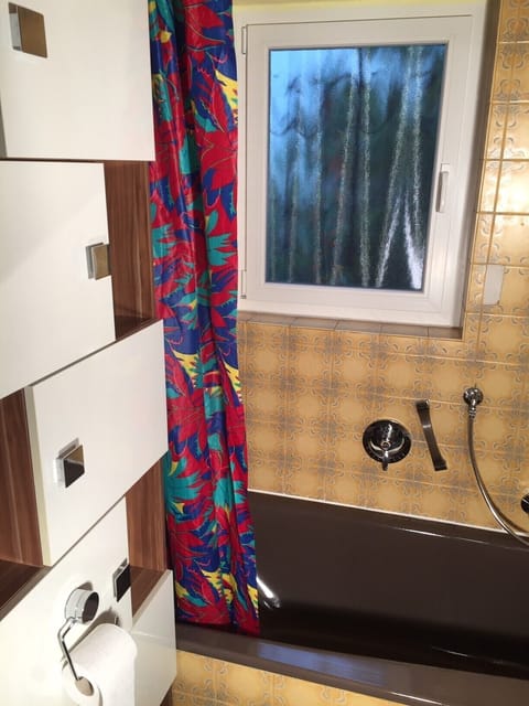 Combined shower/tub, hair dryer, towels, soap