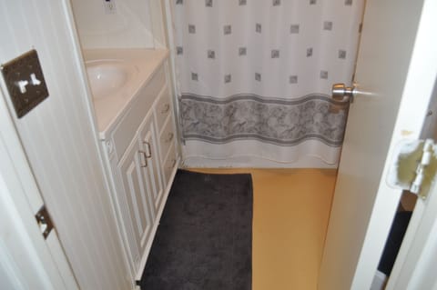 Combined shower/tub, hair dryer, towels, shampoo