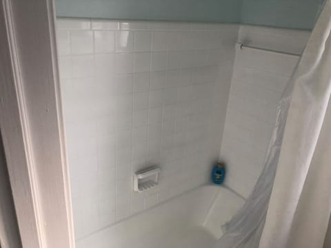 Combined shower/tub, hair dryer, towels